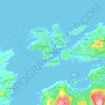 Mapa topográfico Kristiansund, altitud, relieve