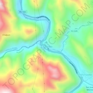 Mapa topográfico Cayumba, altitud, relieve