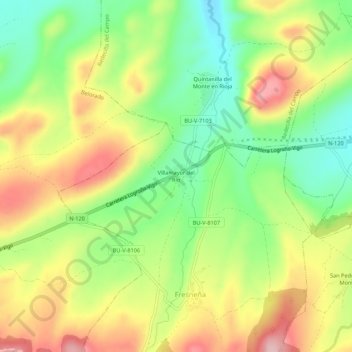 Mapa topográfico Villamayor del Río, altitud, relieve