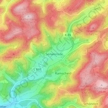 Mapa topográfico Serkenrode, altitud, relieve