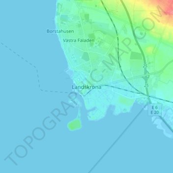Mapa topográfico Landskrona, altitud, relieve