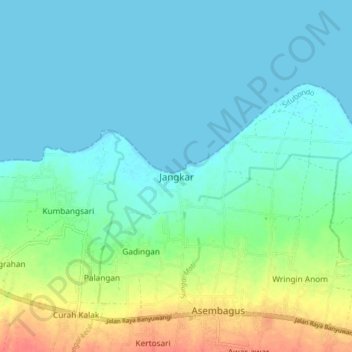 Mapa topográfico Jangkar, altitud, relieve