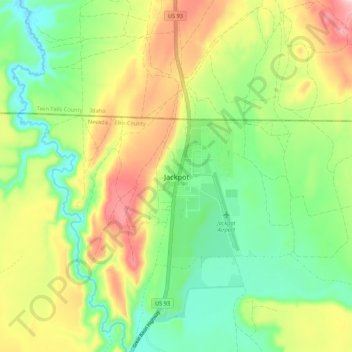 Mapa topográfico Jackpot, altitud, relieve