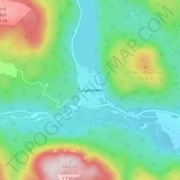 Mapa topográfico Tulameen, altitud, relieve