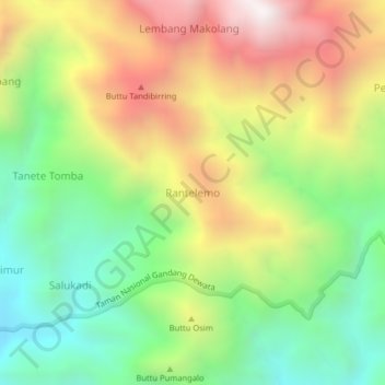 Mapa topográfico Rantelemo, altitud, relieve