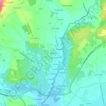 Mapa topográfico Vilaverde, altitud, relieve