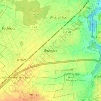 Mapa topográfico Beckrath, altitud, relieve