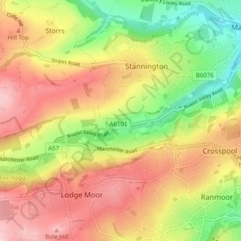 Mapa topográfico Tofts, altitud, relieve
