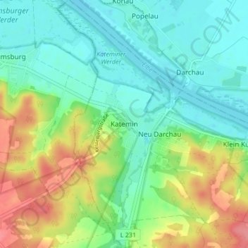 Mapa topográfico Katemin, altitud, relieve