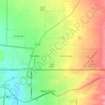Mapa topográfico Douglas, altitud, relieve