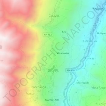 Mapa topográfico Shampon, altitud, relieve