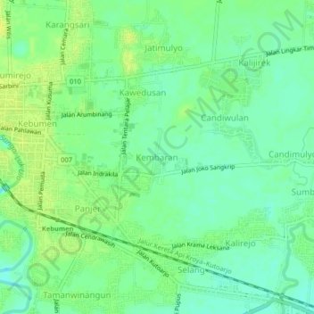 Mapa topográfico Kembaran, altitud, relieve