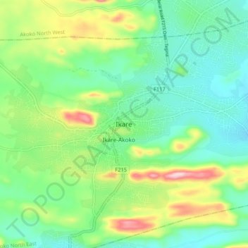 Mapa topográfico Ikare, altitud, relieve