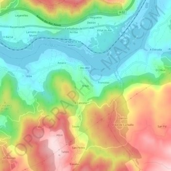 Mapa topográfico Freás, altitud, relieve