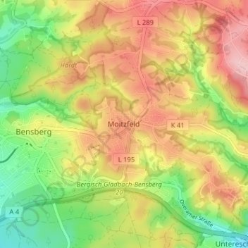 Mapa topográfico Moitzfeld, altitud, relieve