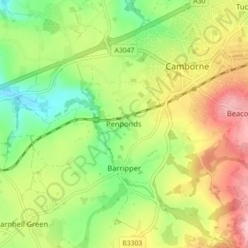 Mapa topográfico Penponds, altitud, relieve