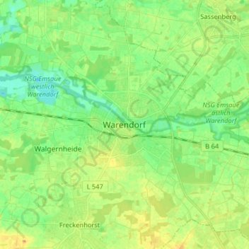 Mapa topográfico Warendorf, altitud, relieve