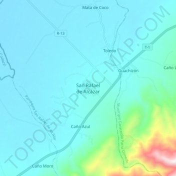 Mapa topográfico San Rafael de Alcázar, altitud, relieve