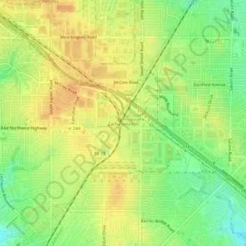 Mapa topográfico Zacha Junction, altitud, relieve
