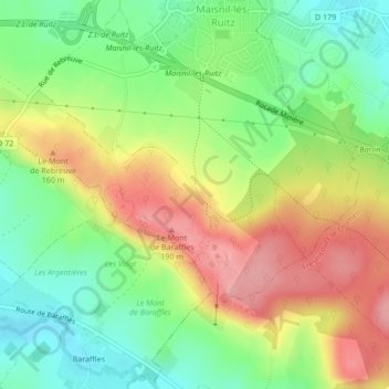 Mapa topográfico Parc d'Ohlain, altitud, relieve