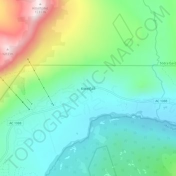 Mapa topográfico Kittelfjäll, altitud, relieve