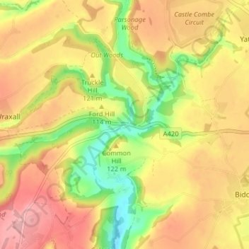 Mapa topográfico Ford, altitud, relieve