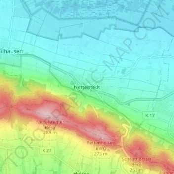 Mapa topográfico Nettelstedt, altitud, relieve
