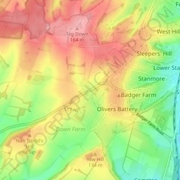 Mapa topográfico Pitt, altitud, relieve