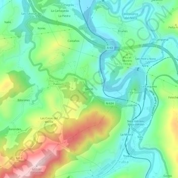 Mapa topográfico Berció, altitud, relieve