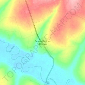 Mapa topográfico General Isidoro Resquín, altitud, relieve