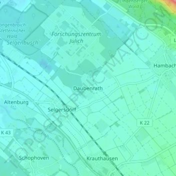 Mapa topográfico Daubenrath, altitud, relieve