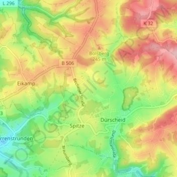Mapa topográfico Blissenbach, altitud, relieve