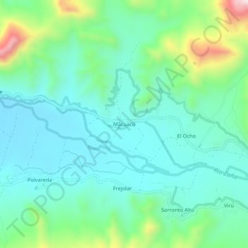 Mapa topográfico Macuaco, altitud, relieve