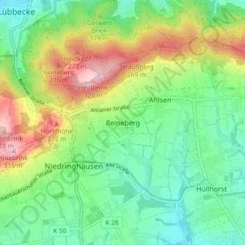 Mapa topográfico Reineberg, altitud, relieve