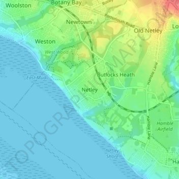 Mapa topográfico Netley, altitud, relieve
