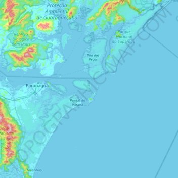 Mapa topográfico Ilha do Mel, altitud, relieve