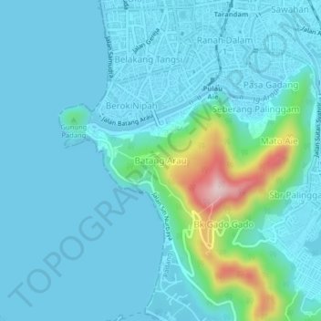 Mapa topográfico Batang Arau, altitud, relieve
