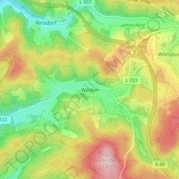 Mapa topográfico Wilden, altitud, relieve