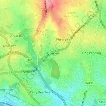 Mapa topográfico Queslett, altitud, relieve