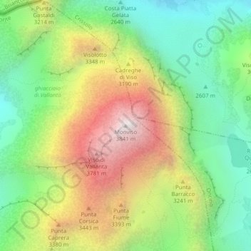 Mapa topográfico Monviso, altitud, relieve