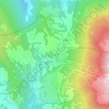 Mapa topográfico Les Adrets, altitud, relieve
