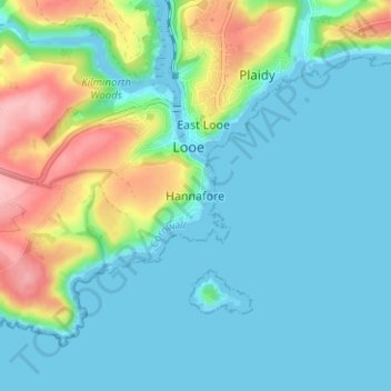 Mapa topográfico Hannafore, altitud, relieve