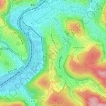 Mapa topográfico Rosterberg, altitud, relieve