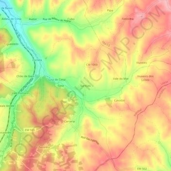 Mapa topográfico Santiais, altitud, relieve