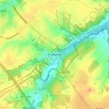 Mapa topográfico Tombeek, altitud, relieve