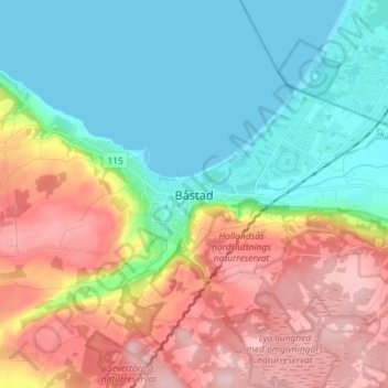 Mapa topográfico Båstad, altitud, relieve