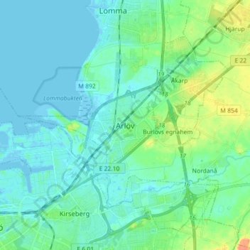 Mapa topográfico Arlöv, altitud, relieve