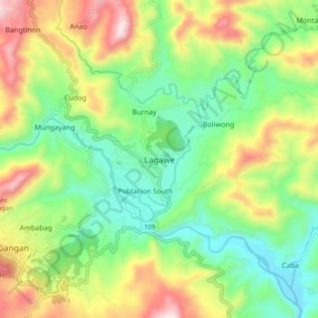 Mapa topográfico Lagawe, altitud, relieve
