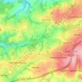 Mapa topográfico Abtsküche / Haus Hetterscheidt, altitud, relieve
