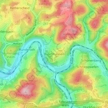 Mapa topográfico Buschhausen, altitud, relieve